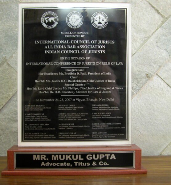 2 SCROLL OF HONOUR BY PRESIDENT OF INDIA-INDIAN COUNCIL OF JURISTS